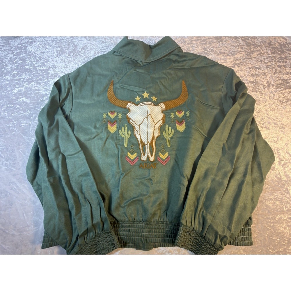 Ariat Edgerton Jacket Womens L NWT Green Embroidered Bull Skull Western